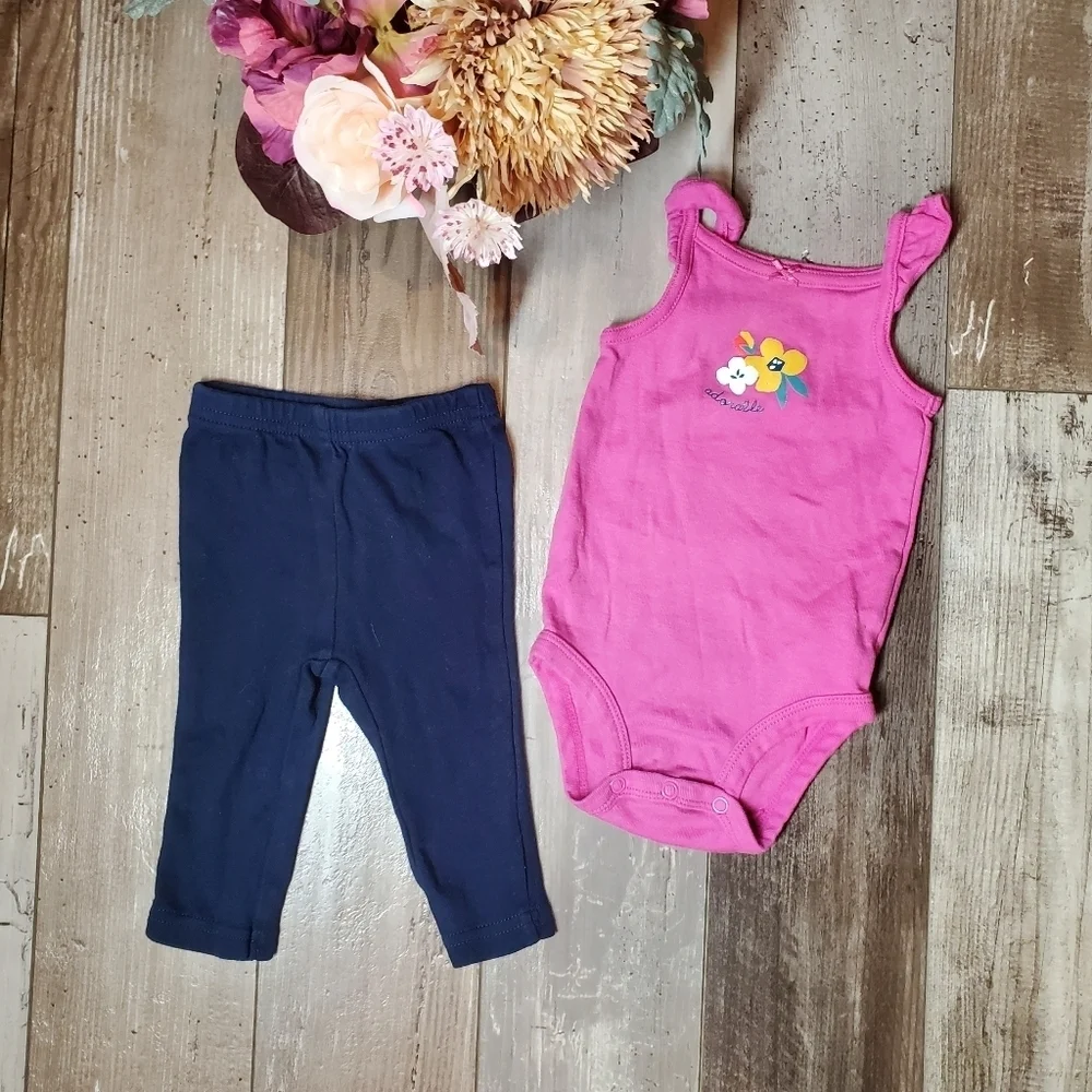Carter's Baby Girl 2pc Colorful Floral Summer Outfit Size 6m 100% Cotton EUC